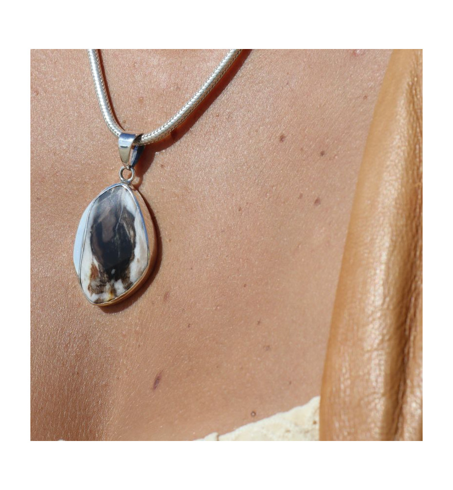 bijoux argent avec pierre marron