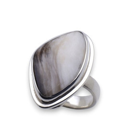 bague argent bois fossile