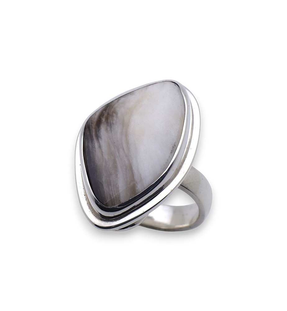 bague argent bois fossile