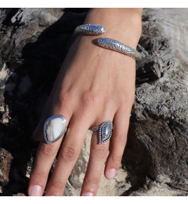 bague argent bois fossilisé femme