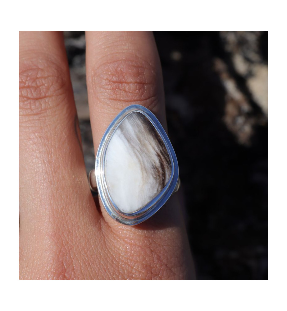 bague argent bois fossile femme