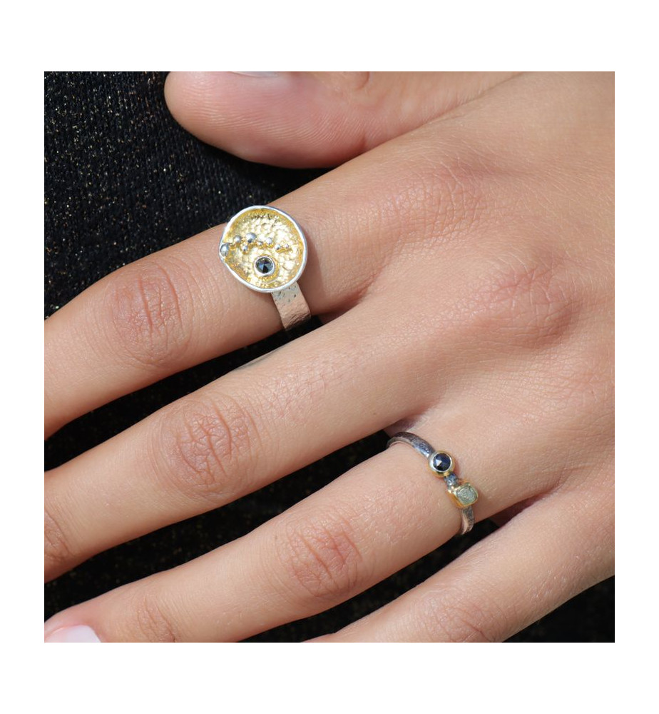 bague argent diamant noir