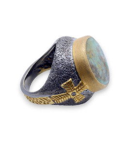 bague turquoise argent et or