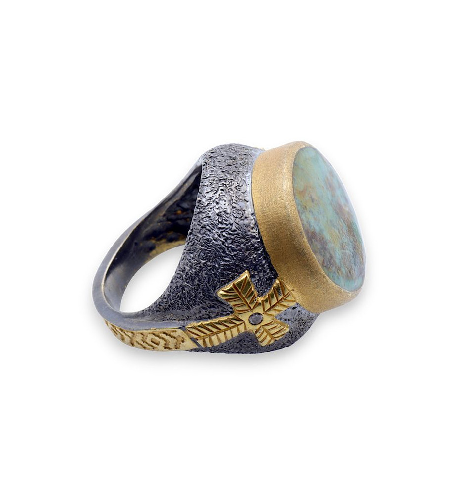 bague turquoise argent et or