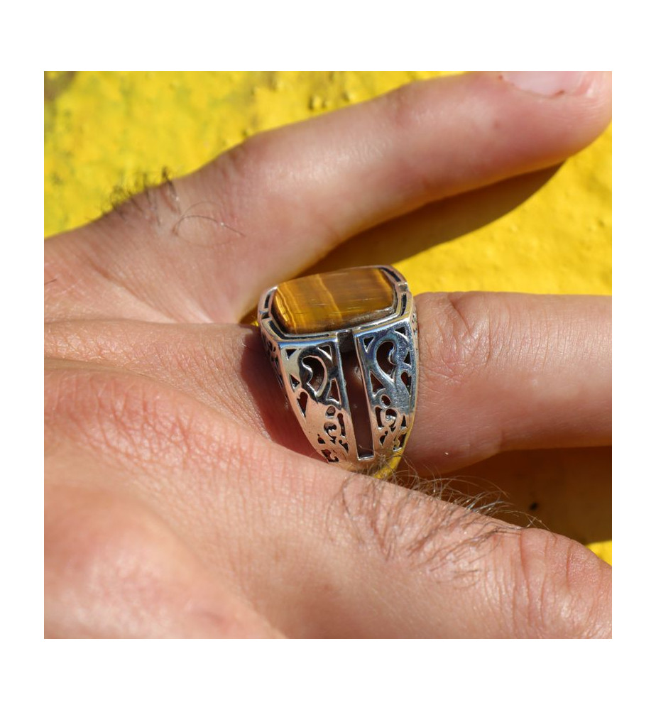 bague homme argent oeil de tigre