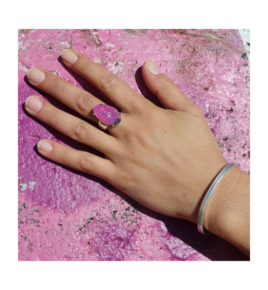 bague argent 925 et cobalto-calcite