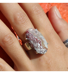 agate dentelle folle bague argent