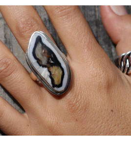 bague argent bois fossilisé