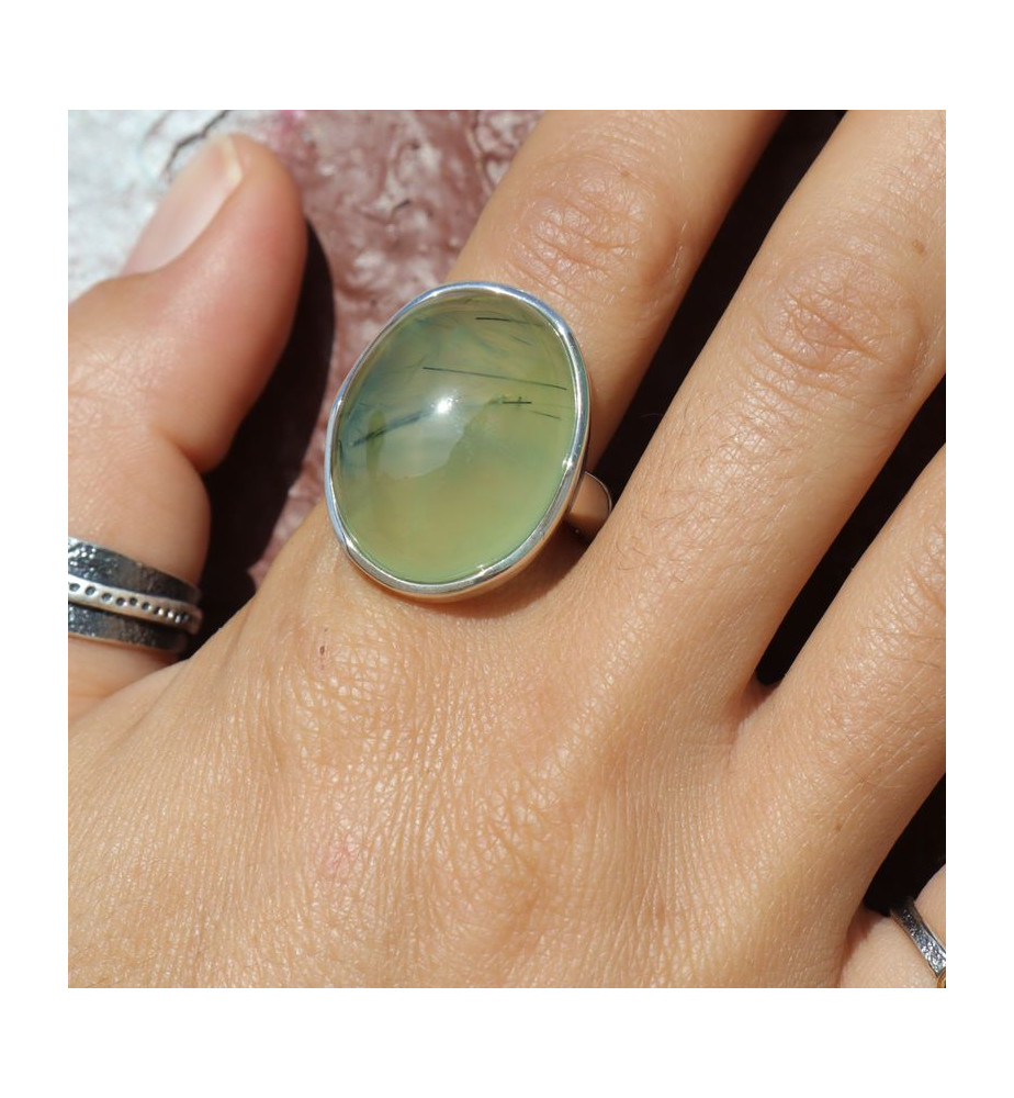 bague préhnite argent