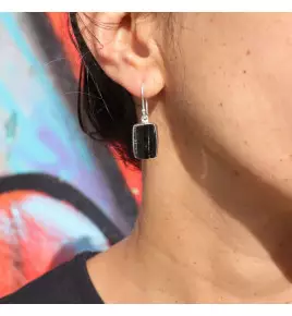 boucles argent et tourmaline noire