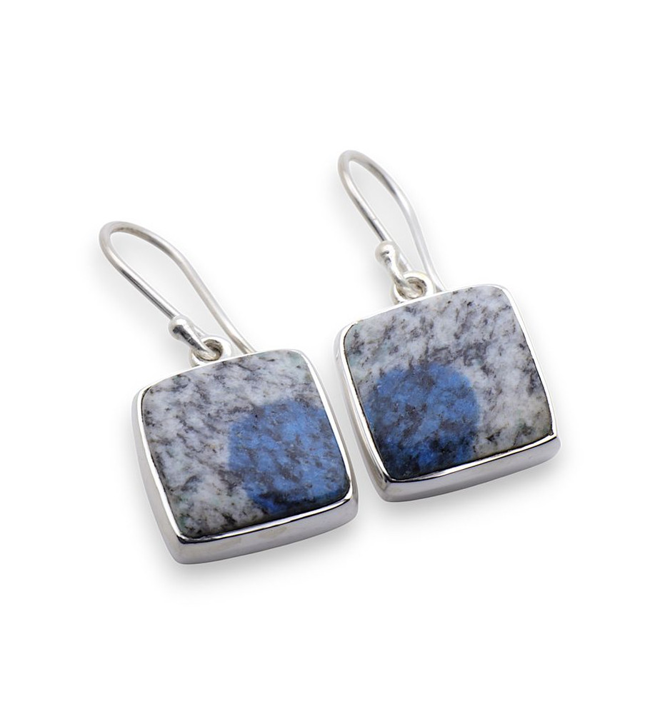Boucles D'oreilles Kali Argent Tibétain Avec Lapis Lazuli Et Jaspe - Bijou Fantaisie Femme