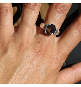 bague argent avec quartz fumé femme