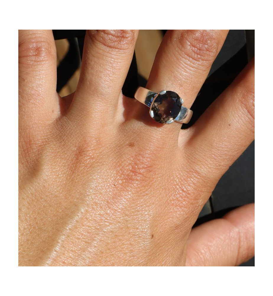 bague argent avec quartz fumé femme