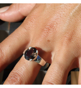 bague argent avec quartz fumé