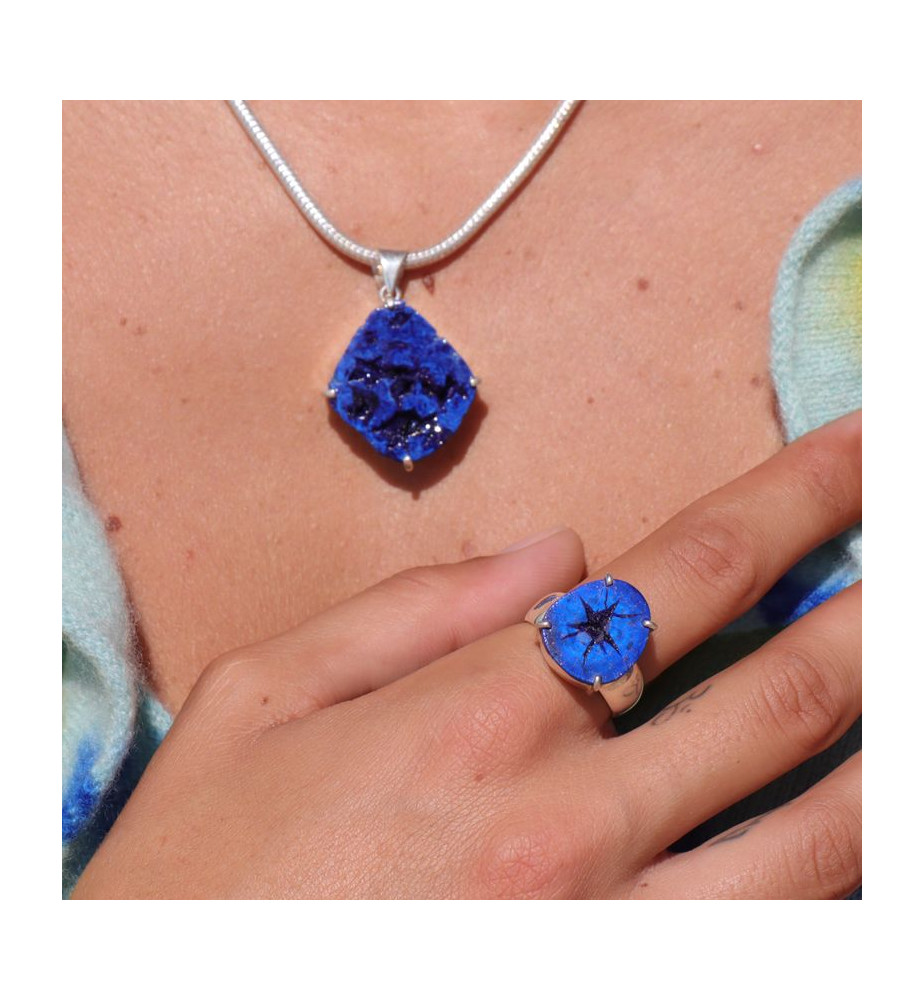 azurite bague en argent