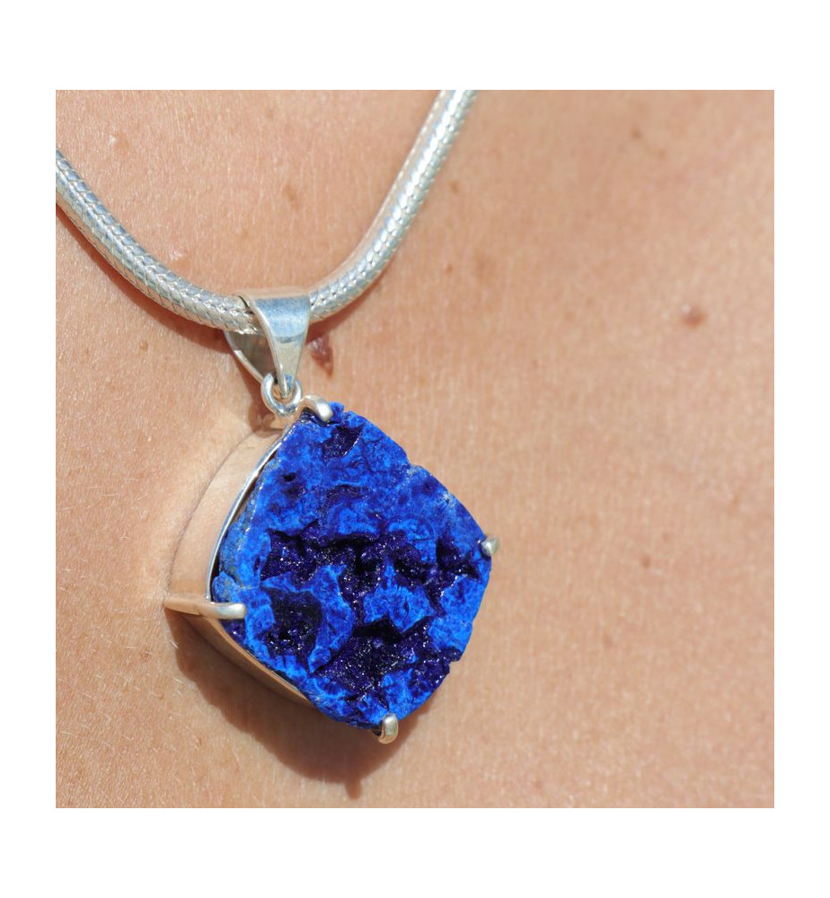 pendentif argent pierre bleue brute