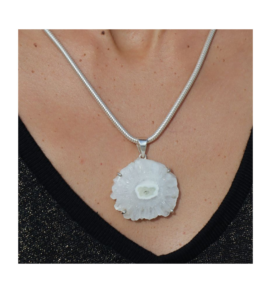 Pendentif Quartz Solaire Naturel - Plaqué Argent 925, Pierre Multicolore D'Inde