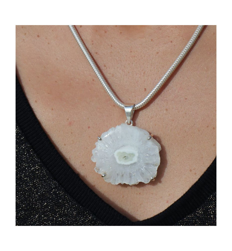 pendentif argent et quartz solaire femme