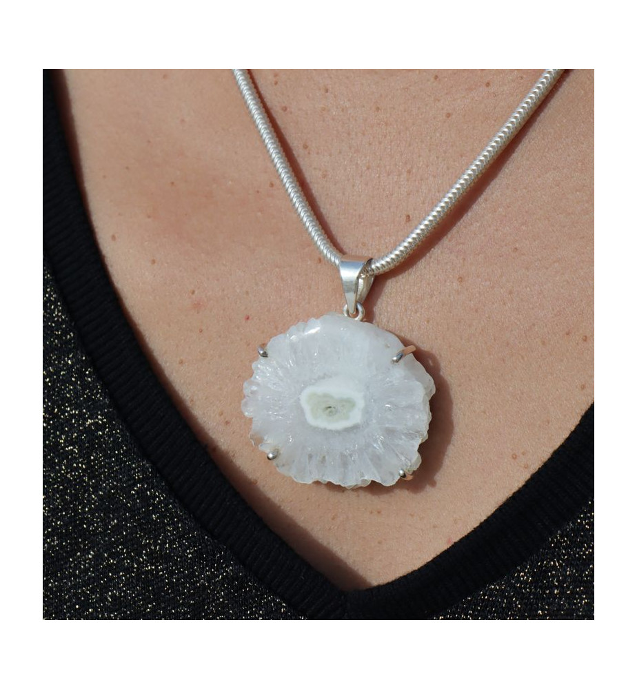pendentif quartz solaire argent pour femme