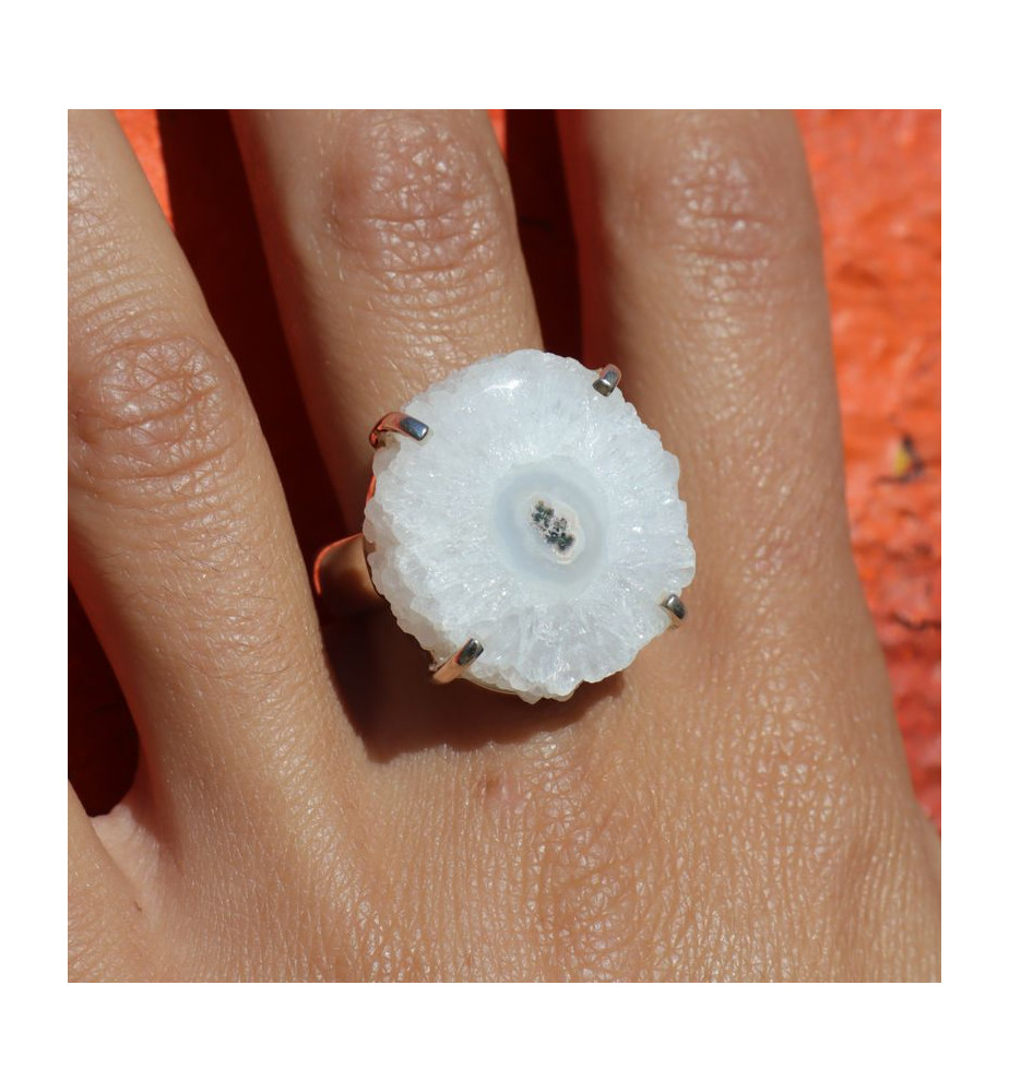 bague argent avec quartz solaire