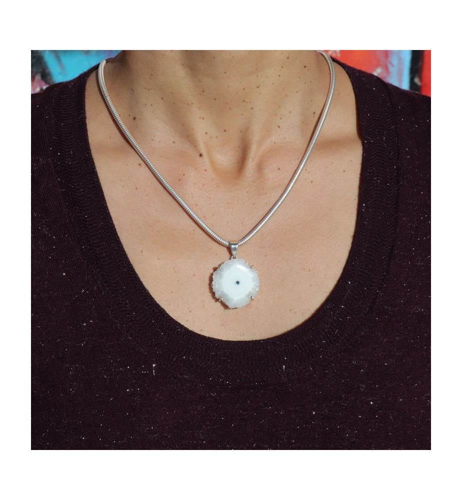 pendentif argent et quartz solaire femme