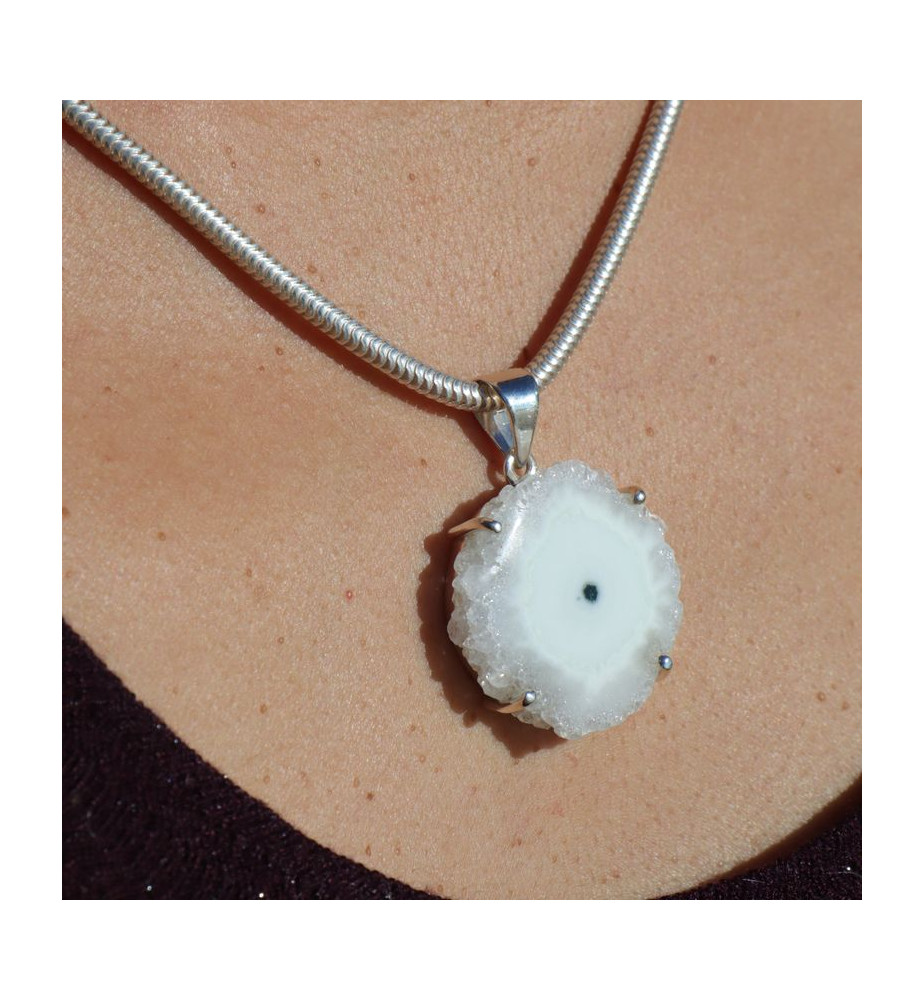 pendentif argent et quartz solaire