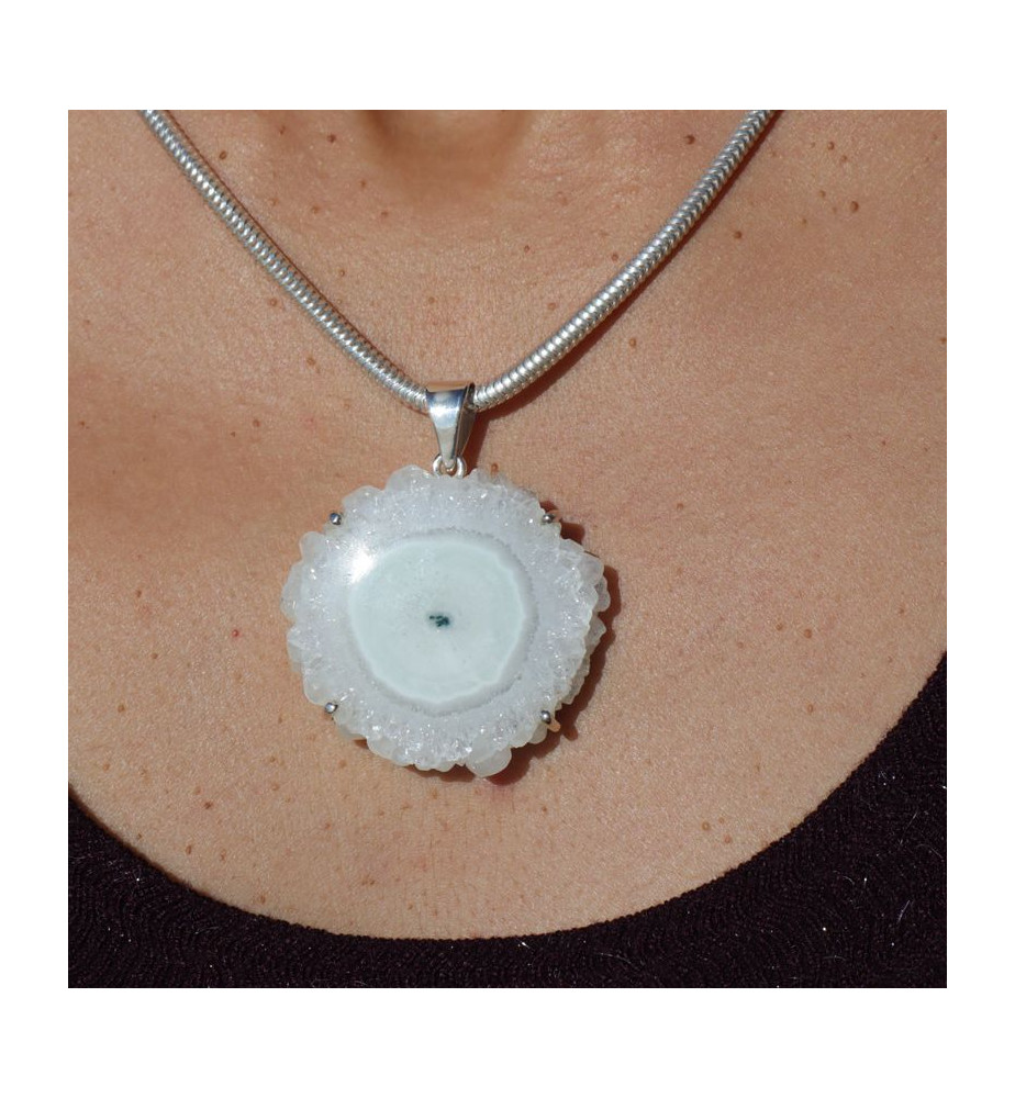 pendentif argent et quartz solaire femme