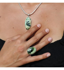 pendentif argent avec calcédoine verte
