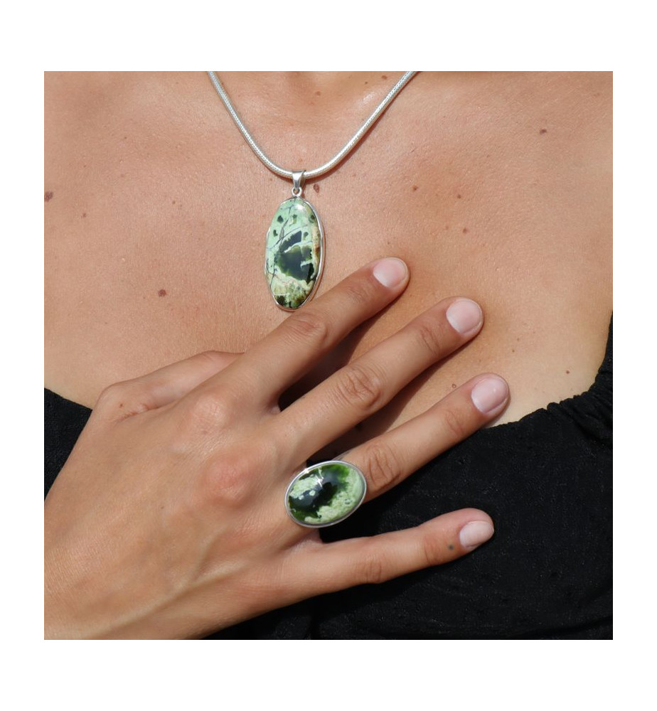pendentif argent avec calcédoine verte