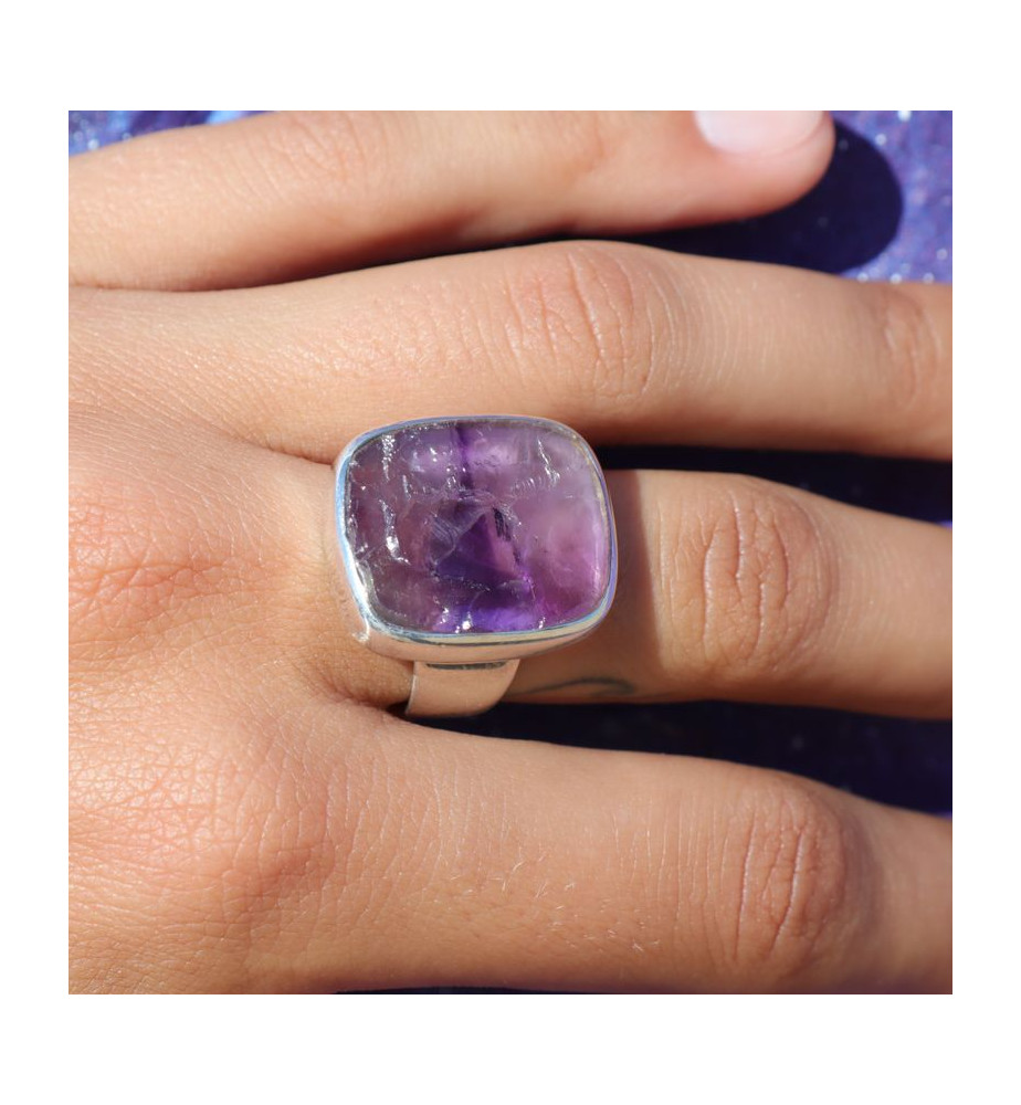 améthyste brute bague
