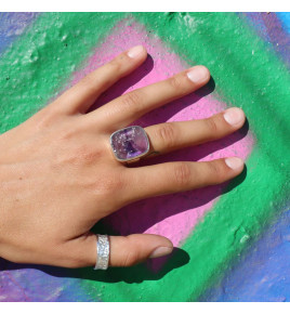 améthyste brute bague argent