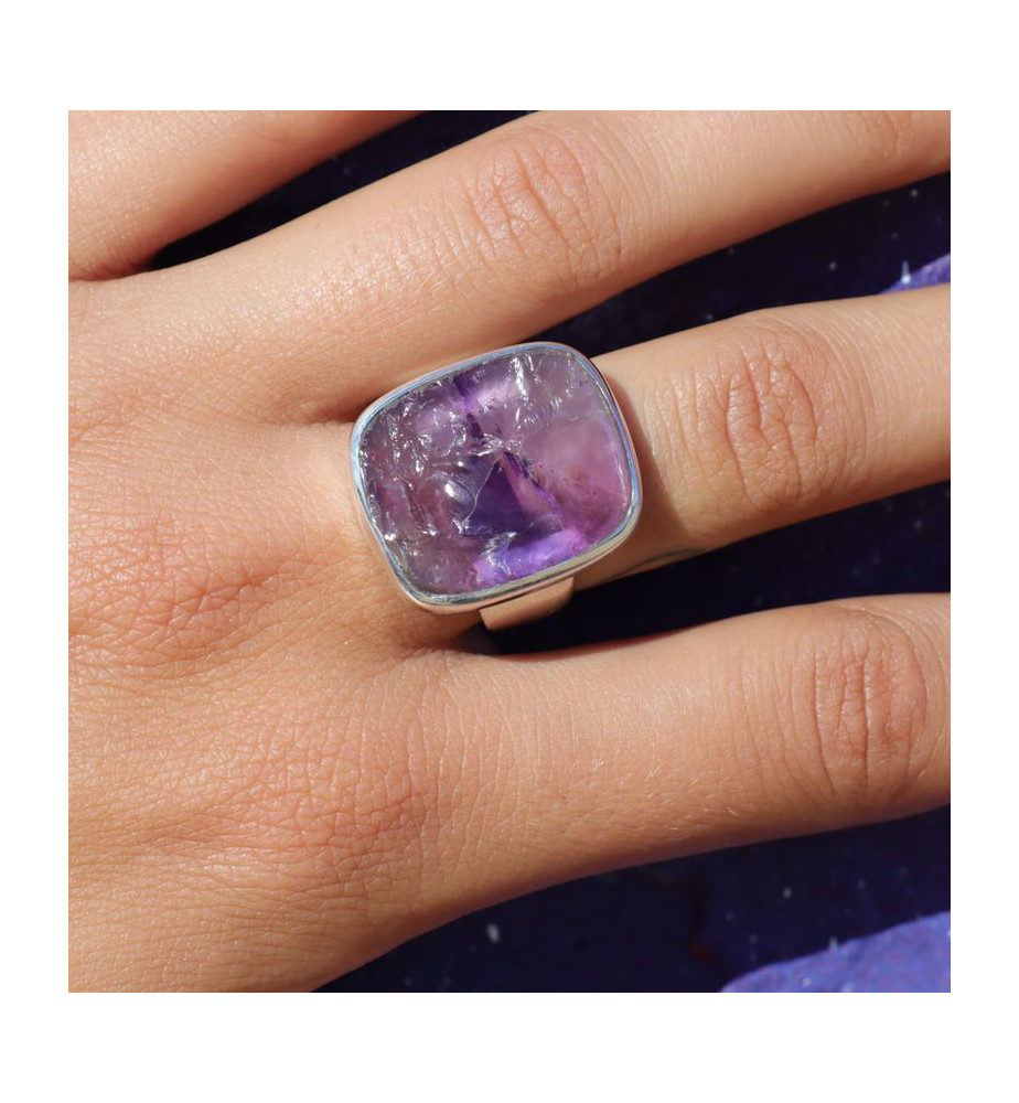 Bague Argent 925 Améthyste – Taille 54 – Occasion – Pierre Violette