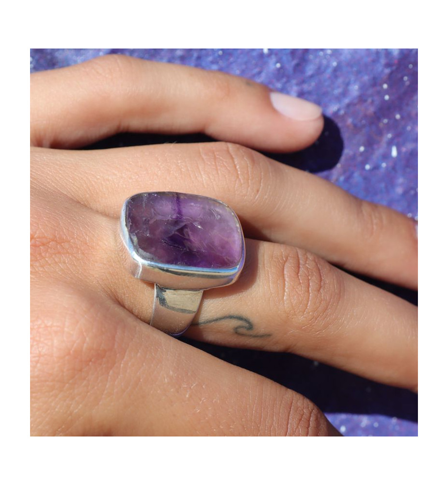 améthyste brute bague femme