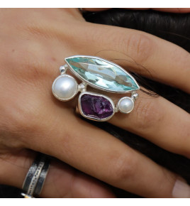 bague argent multi-pierres