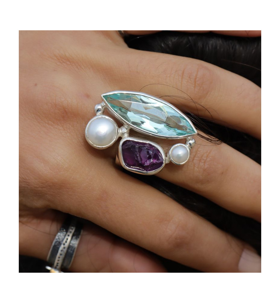 bague argent multi-pierres