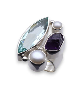 bague argent et pierres