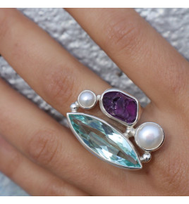 bague argent et pierres de luxe femme