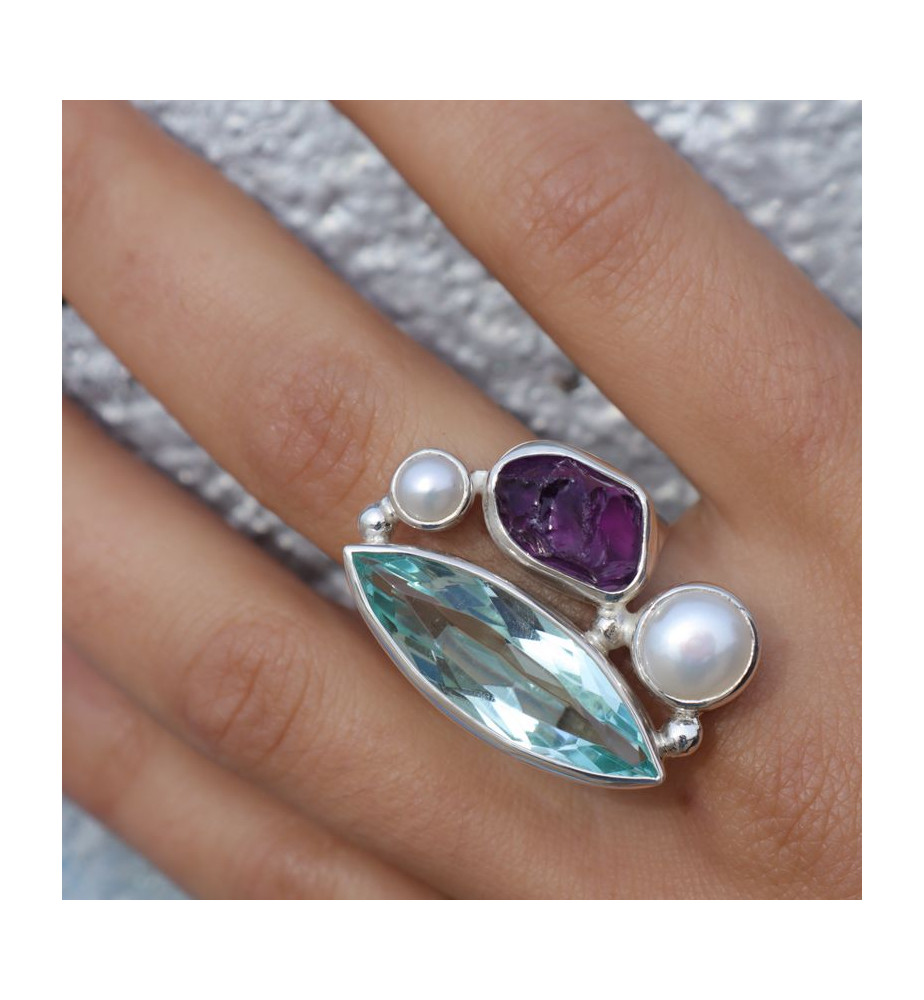 bague argent et pierres de luxe femme