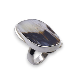 bague argent bois fossile