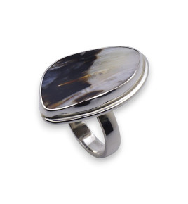 bague argent bois fossilisé