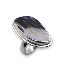 bague argent bois fossile femme