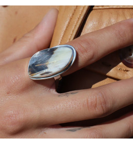 bague de créateur argent bois fossile