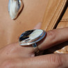 bague de création argent bois fossile