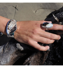 bague argent bois fossile