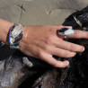 bague argent avec un bois fossile bicolore