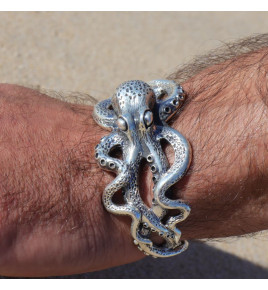 manchette homme argent poulpe