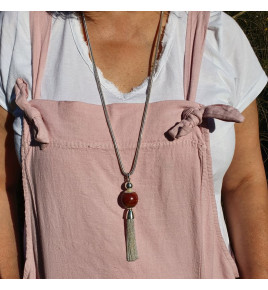 pendentif pompon argent et pierre