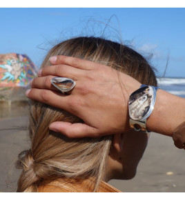 bague argent bois fossilisé