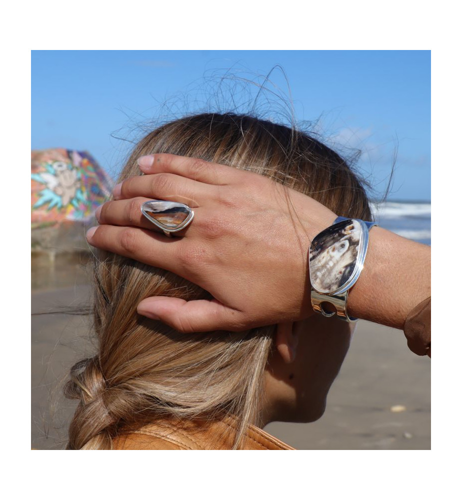 bague argent bois fossilisé