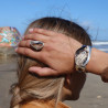 bague argent bois fossilisé